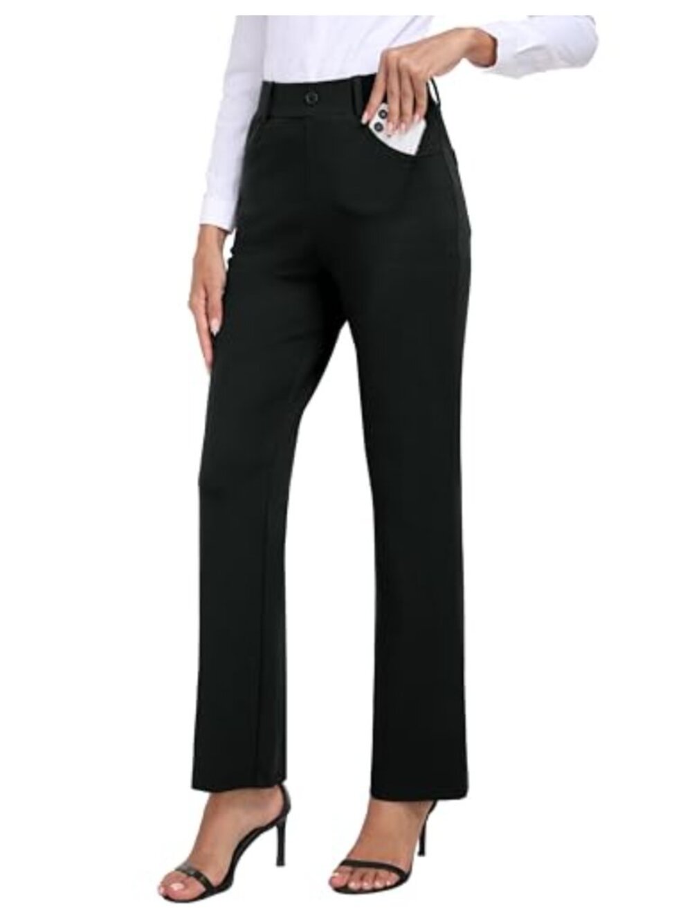 Women's Bootcut Yoga Dress Pants Stretch Pull On Office Trousers 4 Pockets